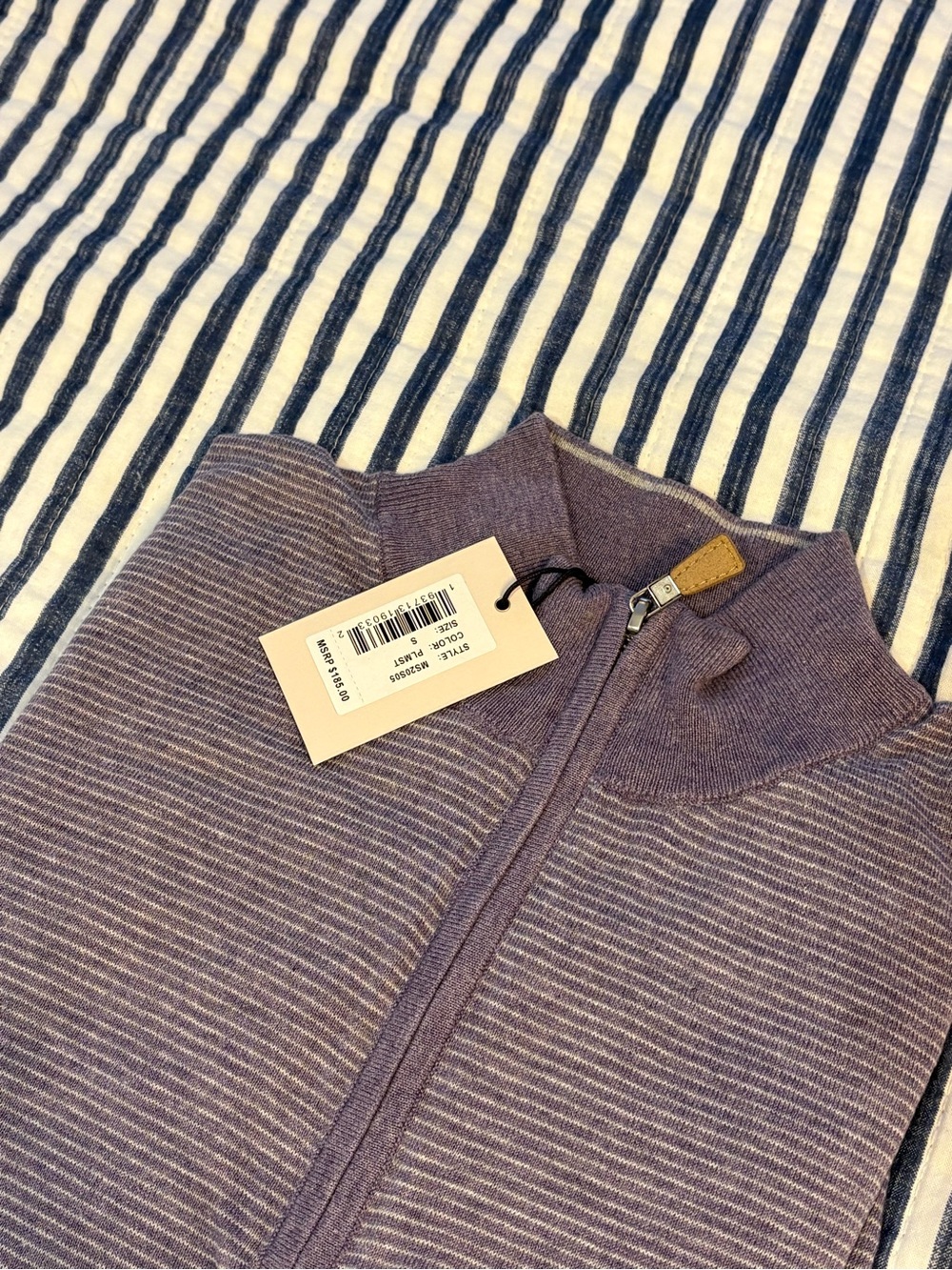 Peter Millar Lavender Stripe Zip-Up Sweater